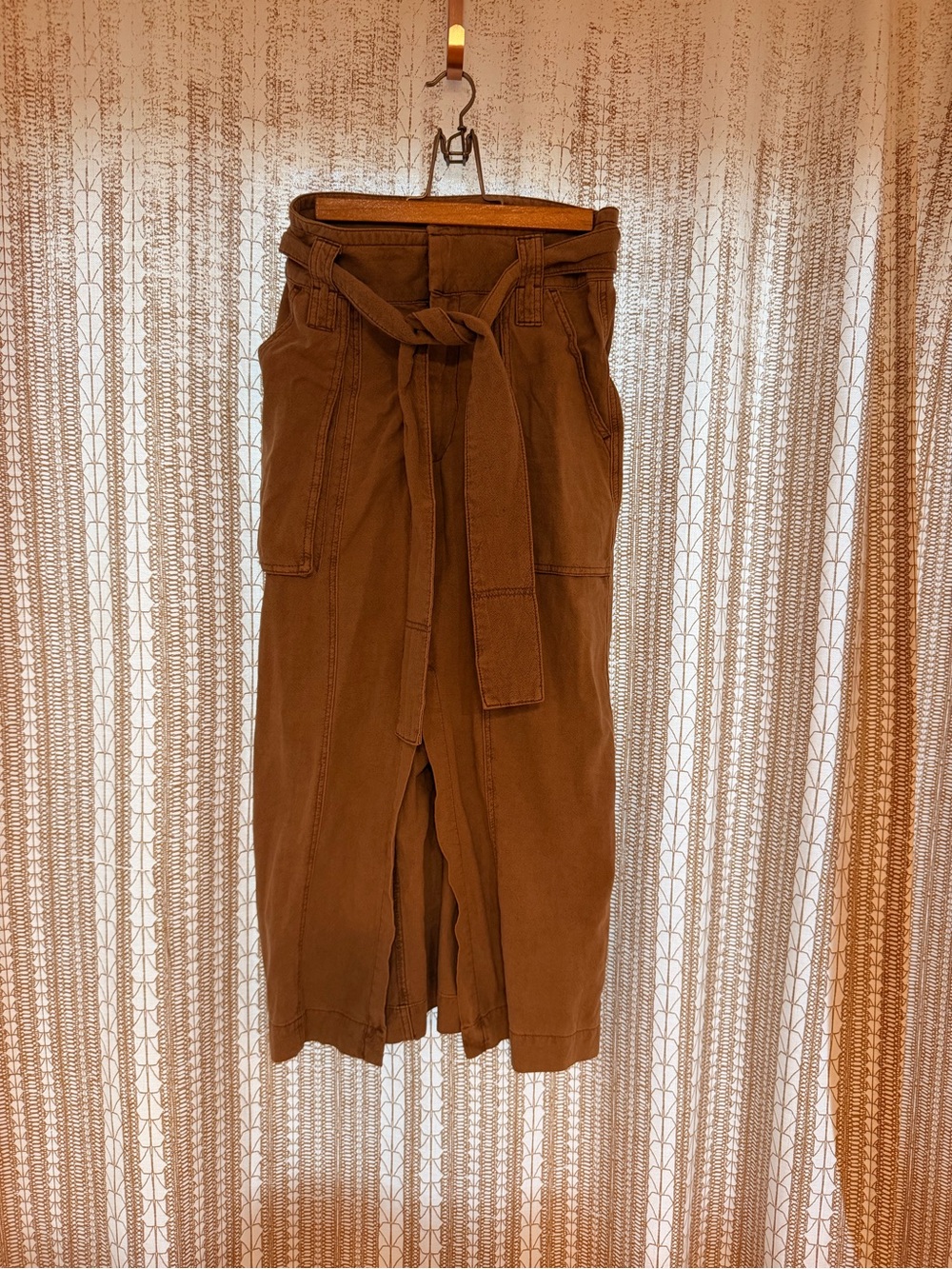 Free People Brown Midi Skirt with Tie Waist
